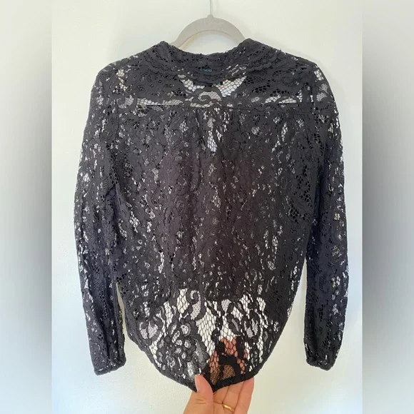 Cynthia Rowley Black Lace Long Sleeve Top Size 4 - Picture 10 of 16